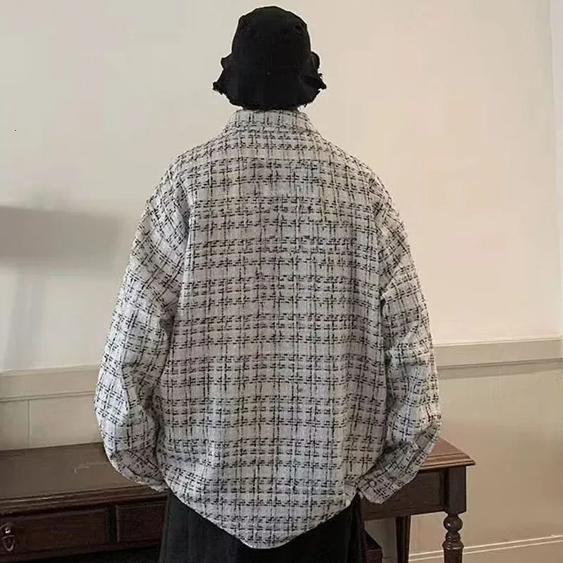 Mens SpringAutumnWinter Woolen Tweed Slim Fit Collarless Jacket with Color Blocking Design for a Youthful Look 251029