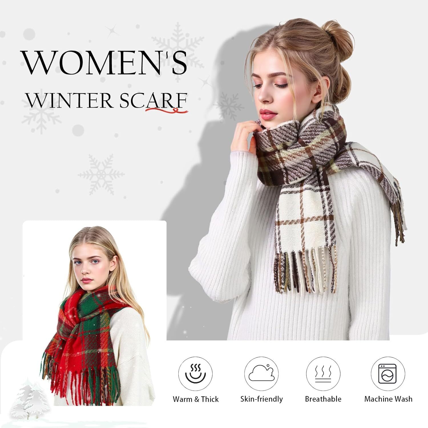 Custom Womens Winter Scarf Fashion Cashmere Feel Plaid Scarfs for Women Pashmina Shawls and Wraps Long Blanket Scarf