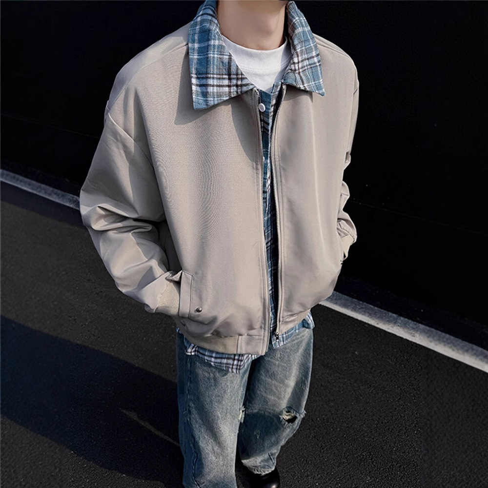 Old Money Style Fake Two-piece Jacket For Designer Coat Men 2025 Spring New Patchwork Color Block Loose Cleanfit Flight Suit Jacket