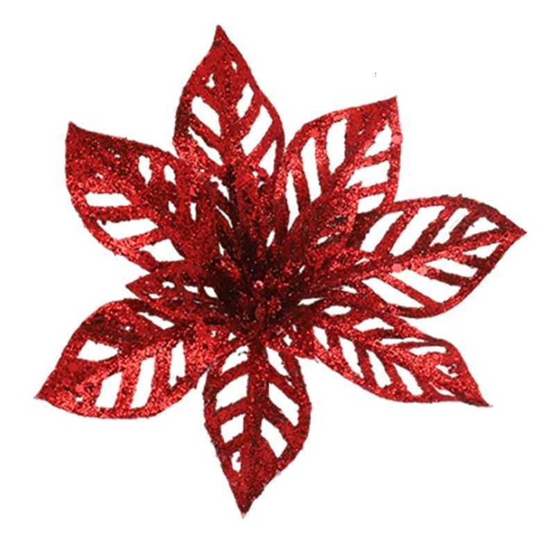 1Pcs Glitter Artifical Christmas Flowers Christmas Tree Wreath Decor Fake Flowers Xmas Garland Ornaments 2025 New Year Navidad C251030