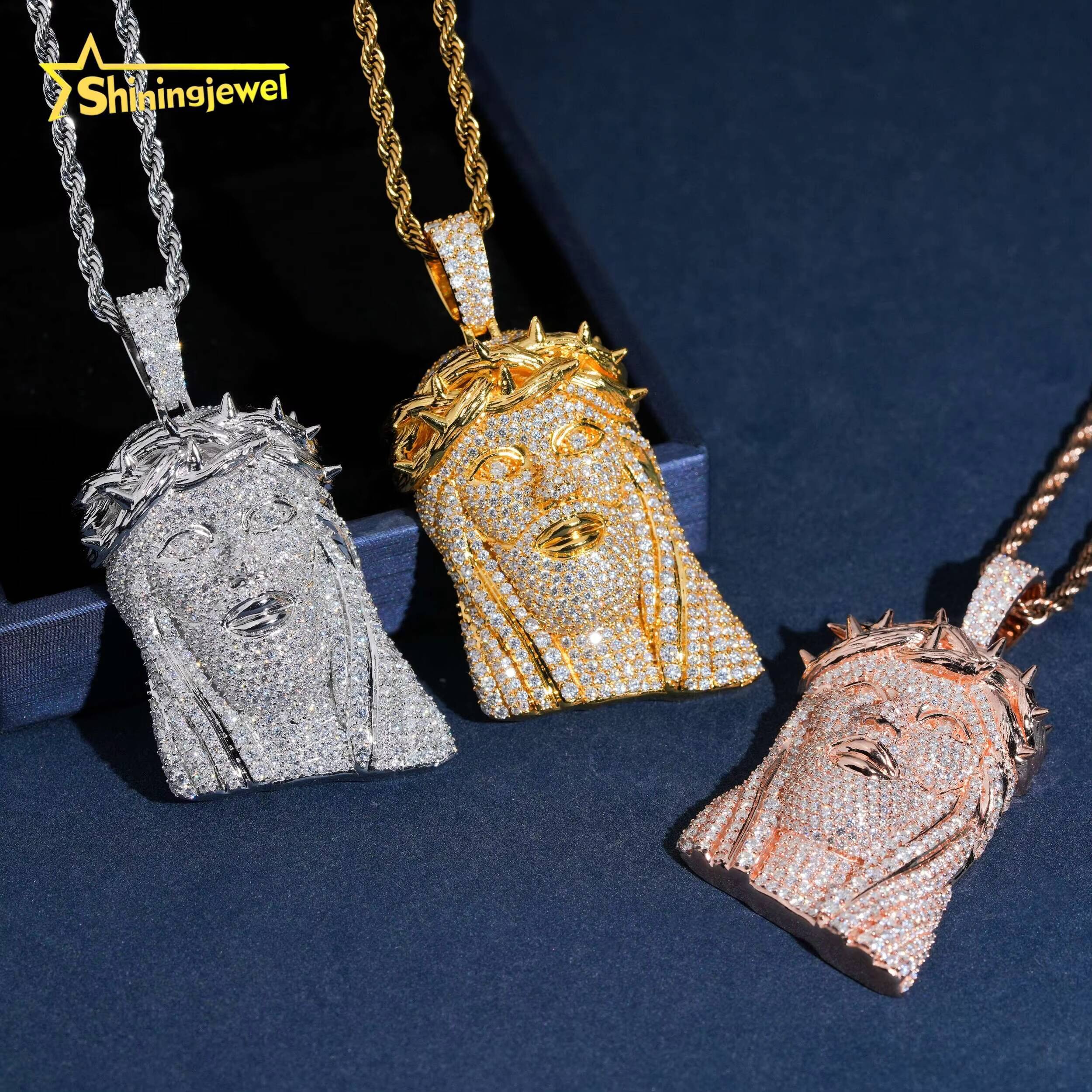 New 25in Rapper Jesus Piece Real Gold Plated 3d Face Portrait Hip Pop Pendant Real Gold Plated 925 Moissanite Jesus Pendant Designer's style