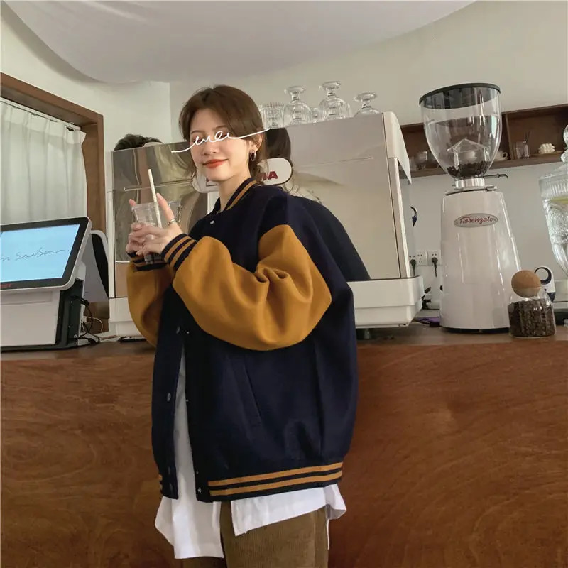 Basic Jackets Women Patchwork Vintage Baseball Outwear Loose Allmatch Students Preppy Spring Fashion Tops Windbreaker Mujer Ins 251029