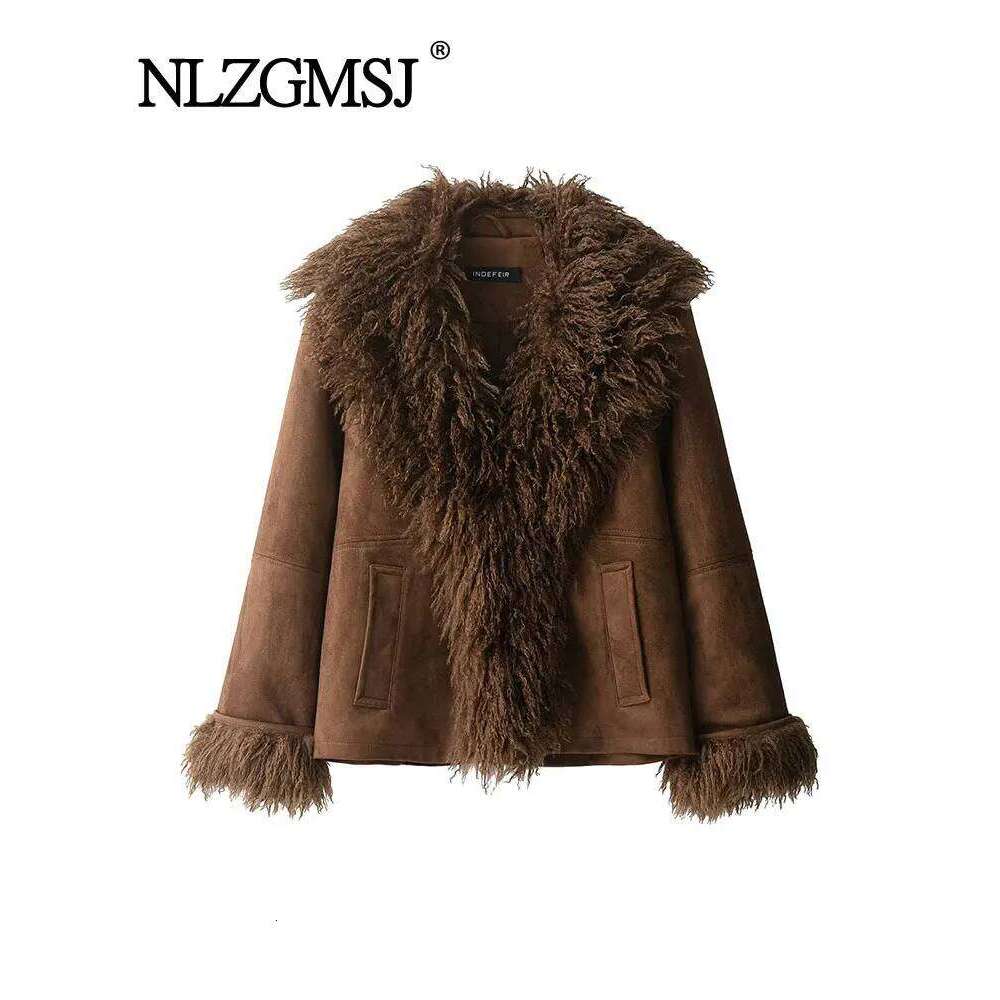 Shein Men's Jackets NLZGMSJ Women 2025 Autumn Winter Vintage Chic Faux Fur Jackets Long Sleeve V Neck Pockets Loose Fashion Thick Warm Coats