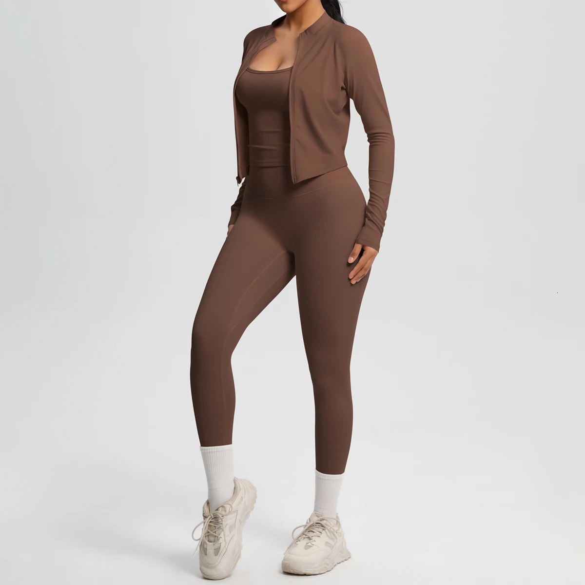 3PCS Yoga Set Nude Feeling Workout Sets Women Tracksuit Gym Push Up Fitness Running Workout Sportwear Sport Bra Leggings Suit 251029