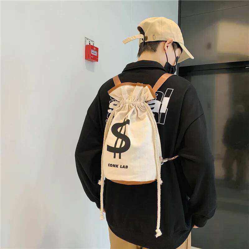 Designer Bags US Dollar Print Cotton Canvas Summer Popular Leisure Bag Men Women Lightweight String Foldable Backpack Hot Selling