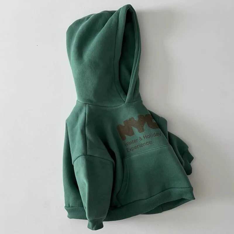 2025 Autumn New Children Long Sleeve Casual Sweatshirt Boys Girls Fleece Hoodie Kids Letter Print Warm Hooded Tops Baby ClothesT251030