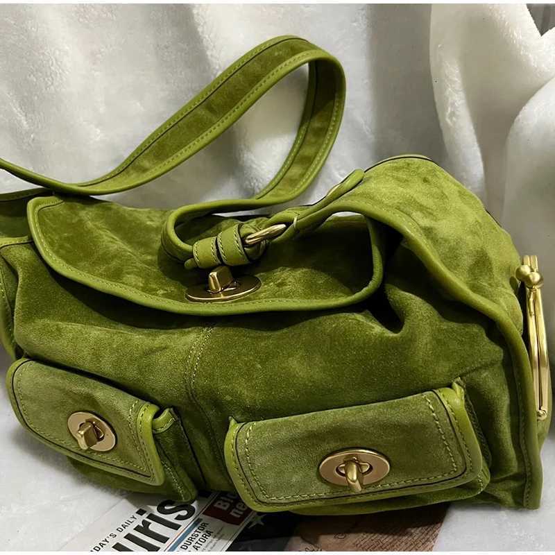 Designer bag Suede Shoder Bag Mtiple Pockets Wide Shoder Strap Underarm Bag Metal Lock Closure Handbags Motorcycle Crossbody Bags Y251029