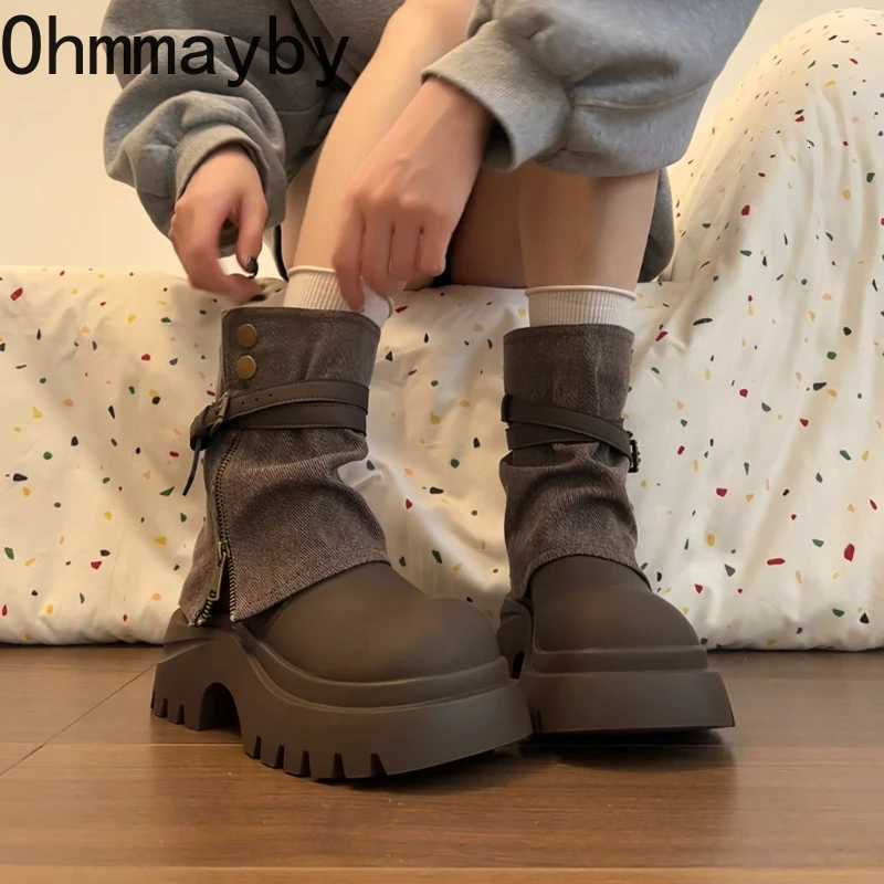 Winter Punk Style Women Ankle Boots Fashion Belt Buckle Shoes Ladies Concise Chunky Platform Heel Short Booties Zapatos De Mujer Z251029