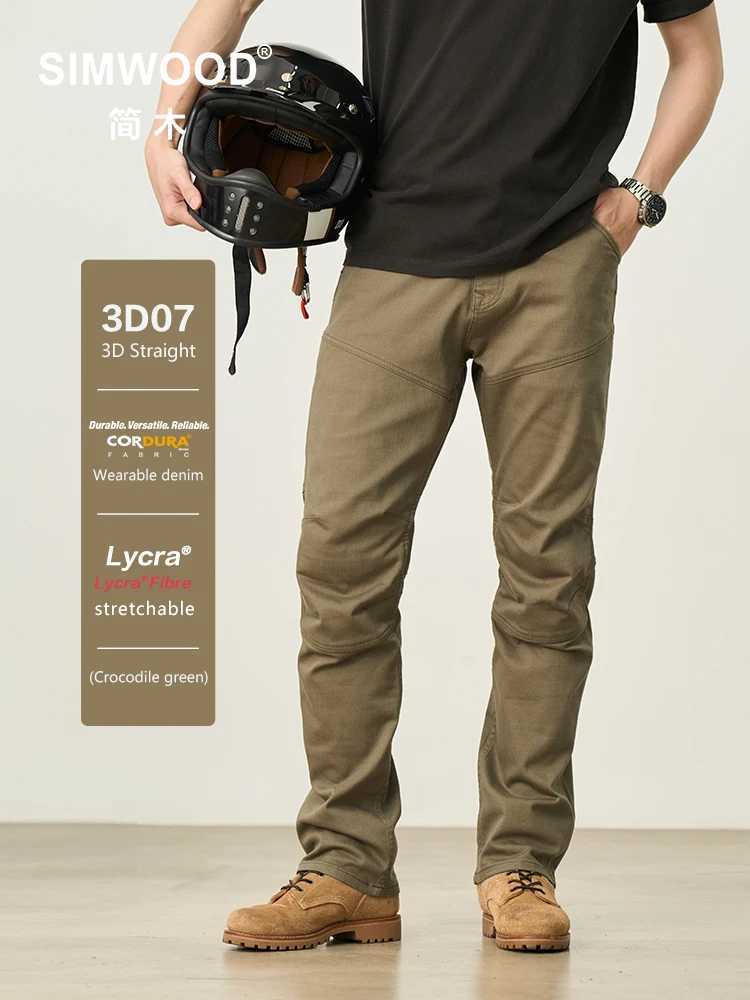 SIMWOOD 2025 Autumn New Draping Motorcycle Riding Jeans Men 10oz Fashion Denim Trousers J251030