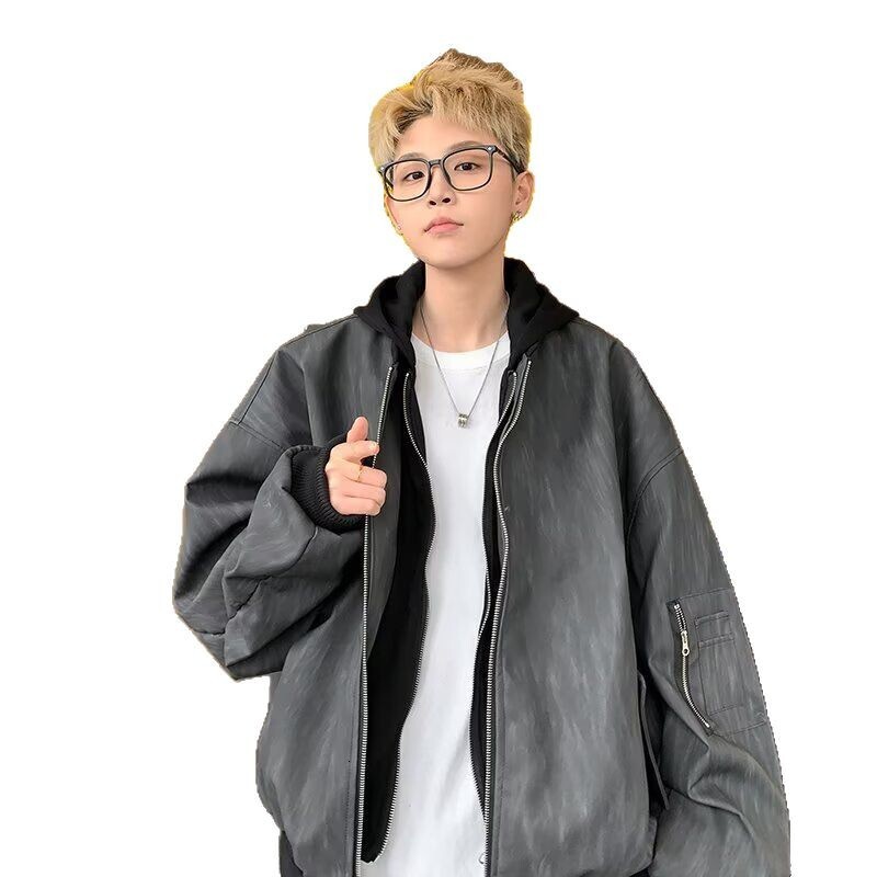 Fake Two-piece Workwear Jacket For Men Spring Washed Designer Coat American Style Top Spring And Autumn Trendy Brand High-end Feel Cool And Handsome J