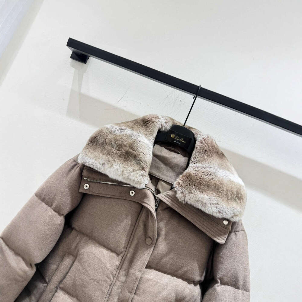 2025 Autumn Winter New Fashion Simple Rex Rabbit Fur Collar Zipper Design Solid Color Goose Down Jacket Outerwear Coats Designer Women