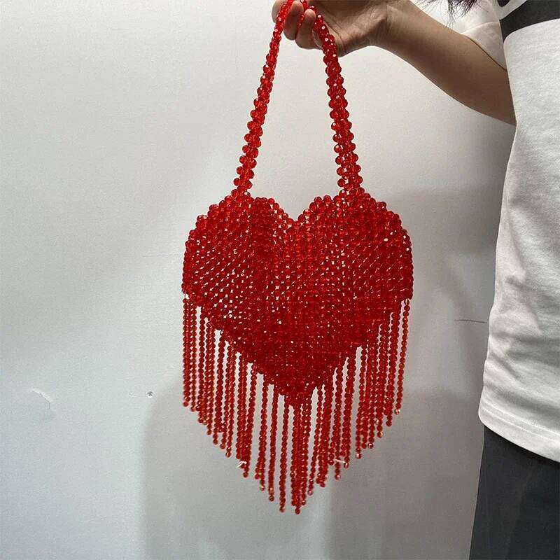 Love Pattern Tassels Purses Women Handbags Designer 2023 Top-Handle Vacation Beach Party Dinner Weeding Beaded Ladies