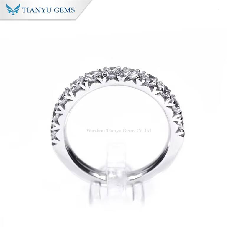 Tianyu Half Eternity Lab Grown Diamond HPHT French Pave Setting Solid Gold 10K 14K 18K Custom Fine Jewelry Wedding Band