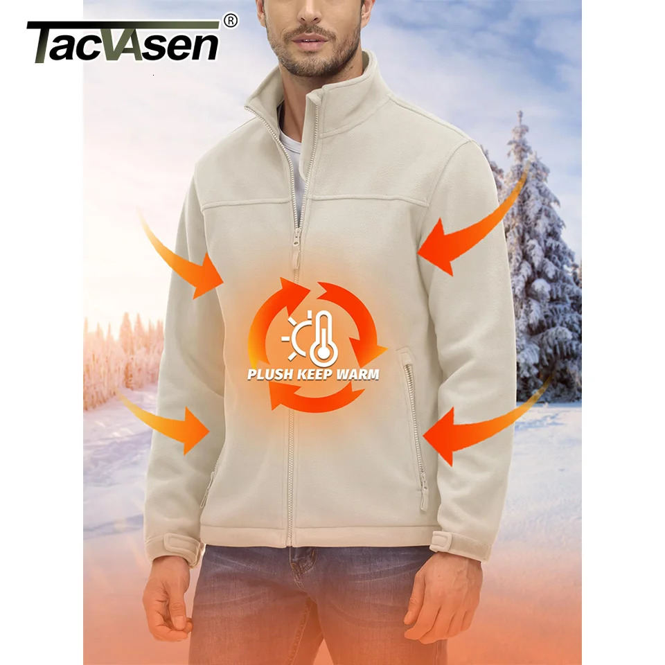 TACVASEN Winter Fleece Jackets Mens Full Zip Stand Up Work Jacket Coats Zipper Pockets Hiking Jacket Outdoor Windbreaker 251028