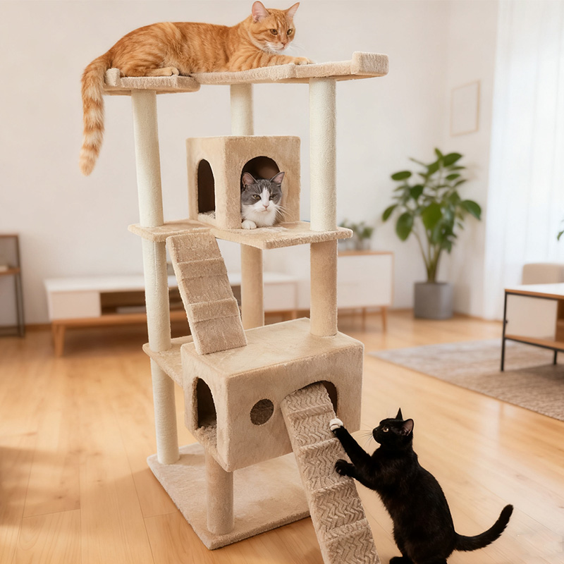 Versatile Indoor Jungle Gym for Cats Featuring Elevated Nap Spots, Tactile Vertical Surfaces & Easy Assembly