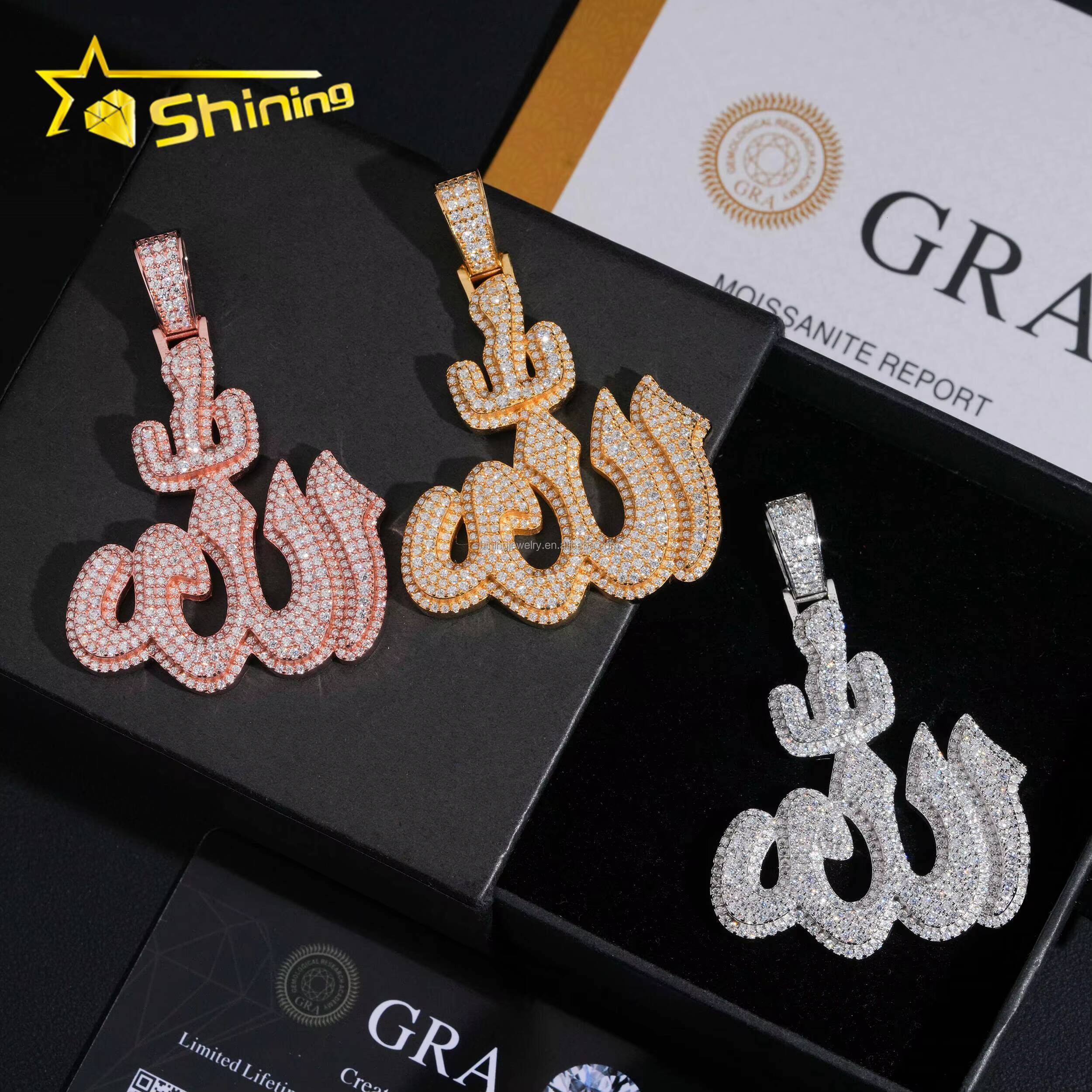 Bulk Stock Drop Shipping Hot Selling Pass Diamond Tester Hip Hop Iced Out Religious VVS1Moissanite S925 Silver Allah Pendant
