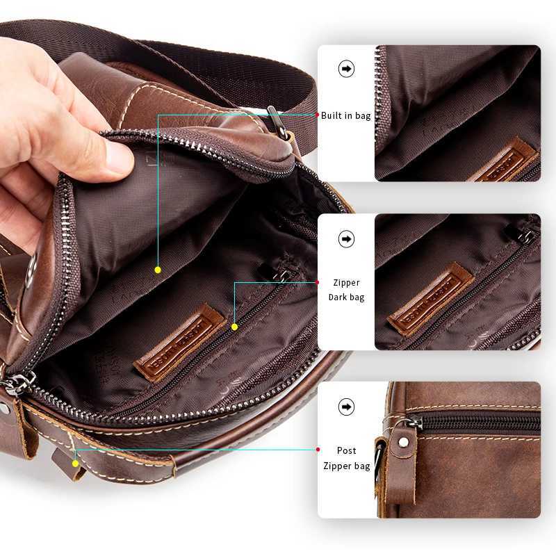 Mens leather shoder bag mtifunctial and highcapacity cowhide crossbody bag handbag Y251011