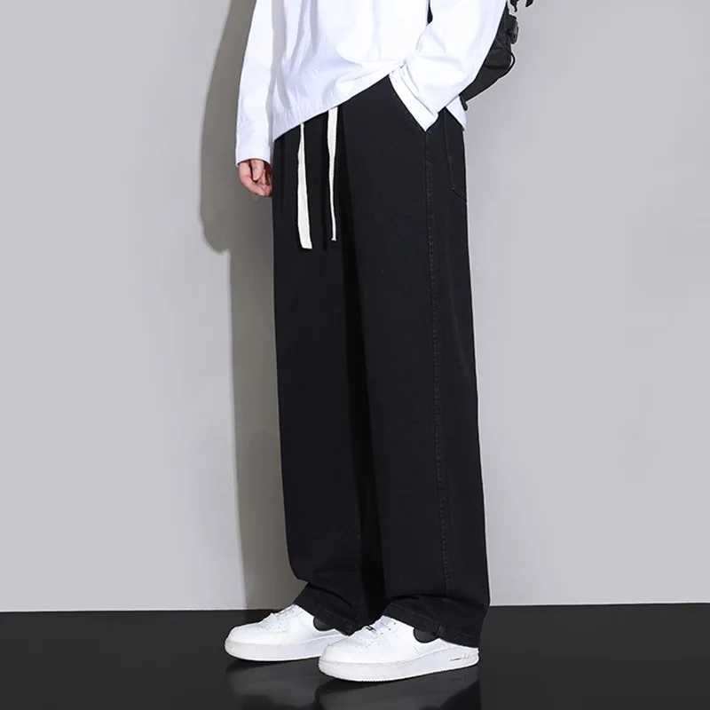 2025 Fall Vintage Washed Jeans Men Casual Loose Straight Wide Leg Pants Retro Denim Trousers J251030