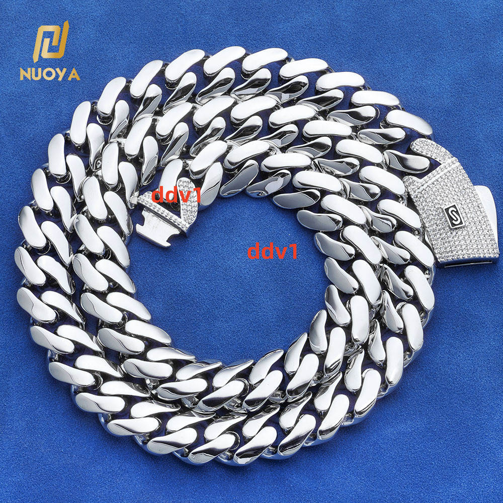 NUOAY 925 Silver Cuban Chain Necklace with Iced Out Moissanite Clasp Hip Hop Style Pass Diamond Test Fine Jewelry for Women Men Designer's style
