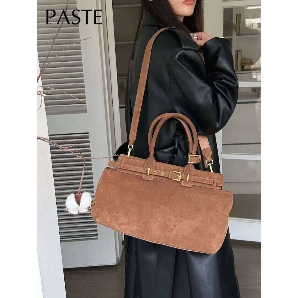 Designer bag 52 Winter Matte Coffee Camel Grey Large Tote Russian Style Real Suede Cow Leather Women Handbag Nubuck Commuter Office Shoulder Bag