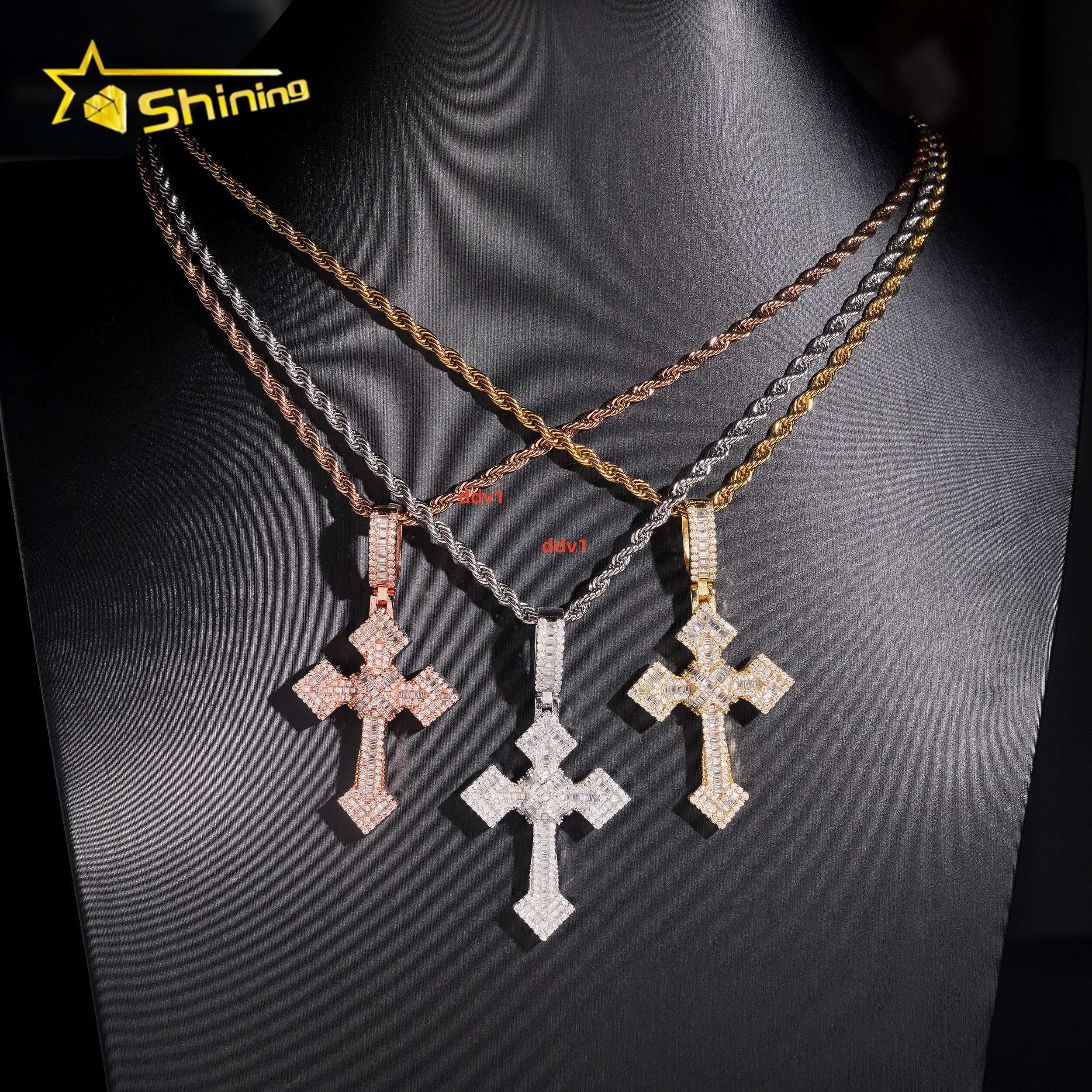 Hip Hop 925 Silver Iced Out Moissanite Cross Pendant Gold Plated Fine Jewelry Custom Pendant Moissanite Men Charms Designer's style
