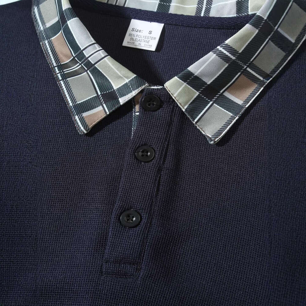 New Men's Autumn Outdoor Fashion Breathable Turn-Down Collar Sports Casual Long Sleeve Plaid Polo Shirt