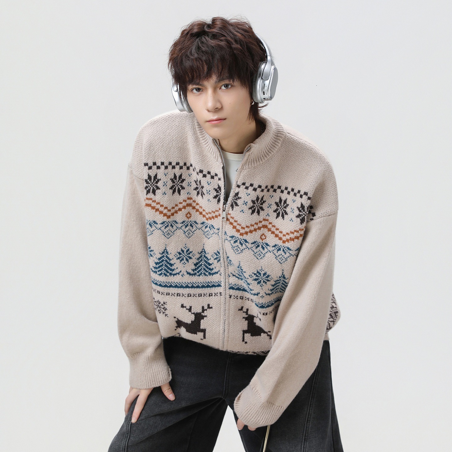 Jacquard Texture Fair Isle Cardigan Sweater For Men New Autumn Designer Sweater And Winter Ethnic Style Soft Knitted Jacket