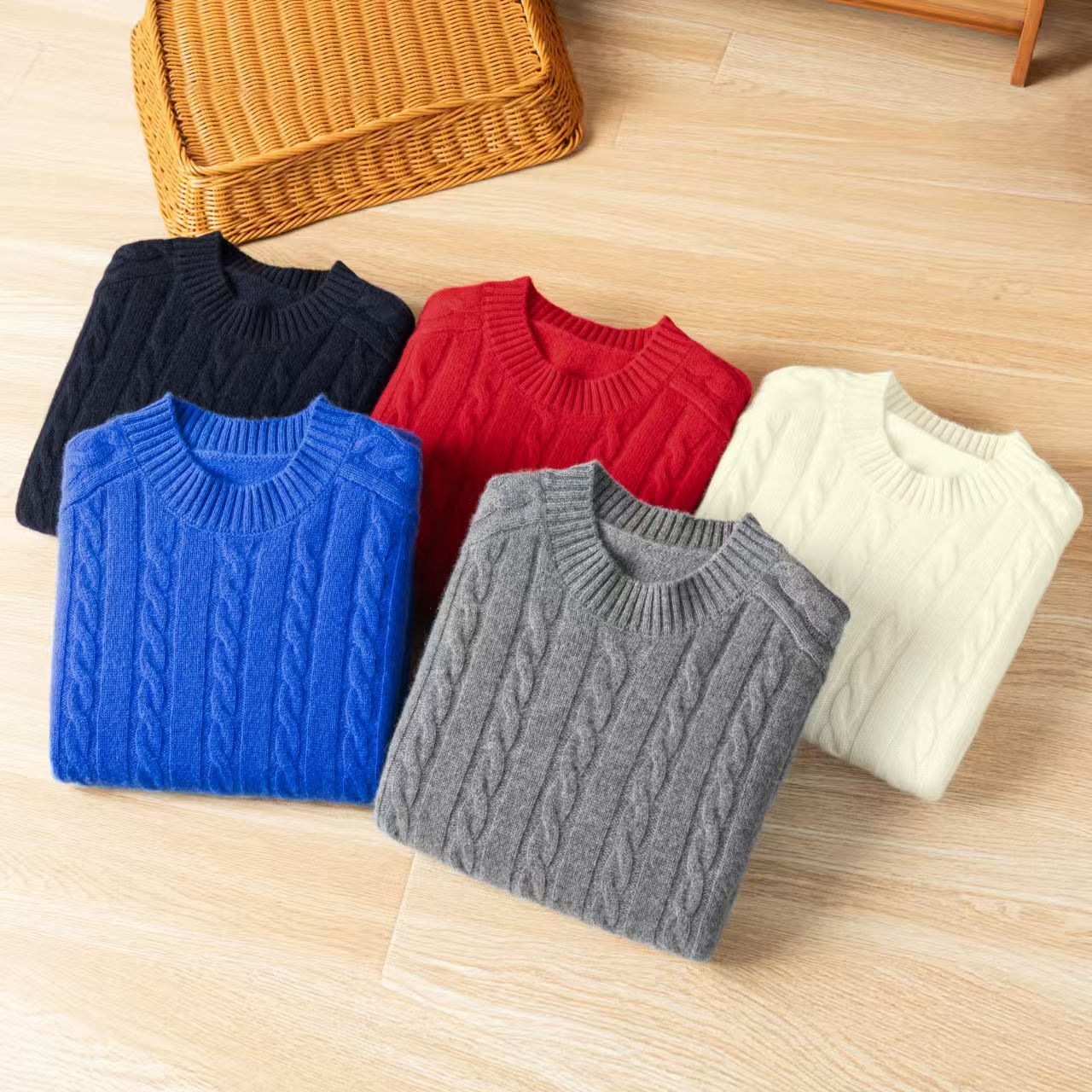 Warm Mens Full-Cashmere Round Collar Pullover with Sleek Design Available in Multiple Colors