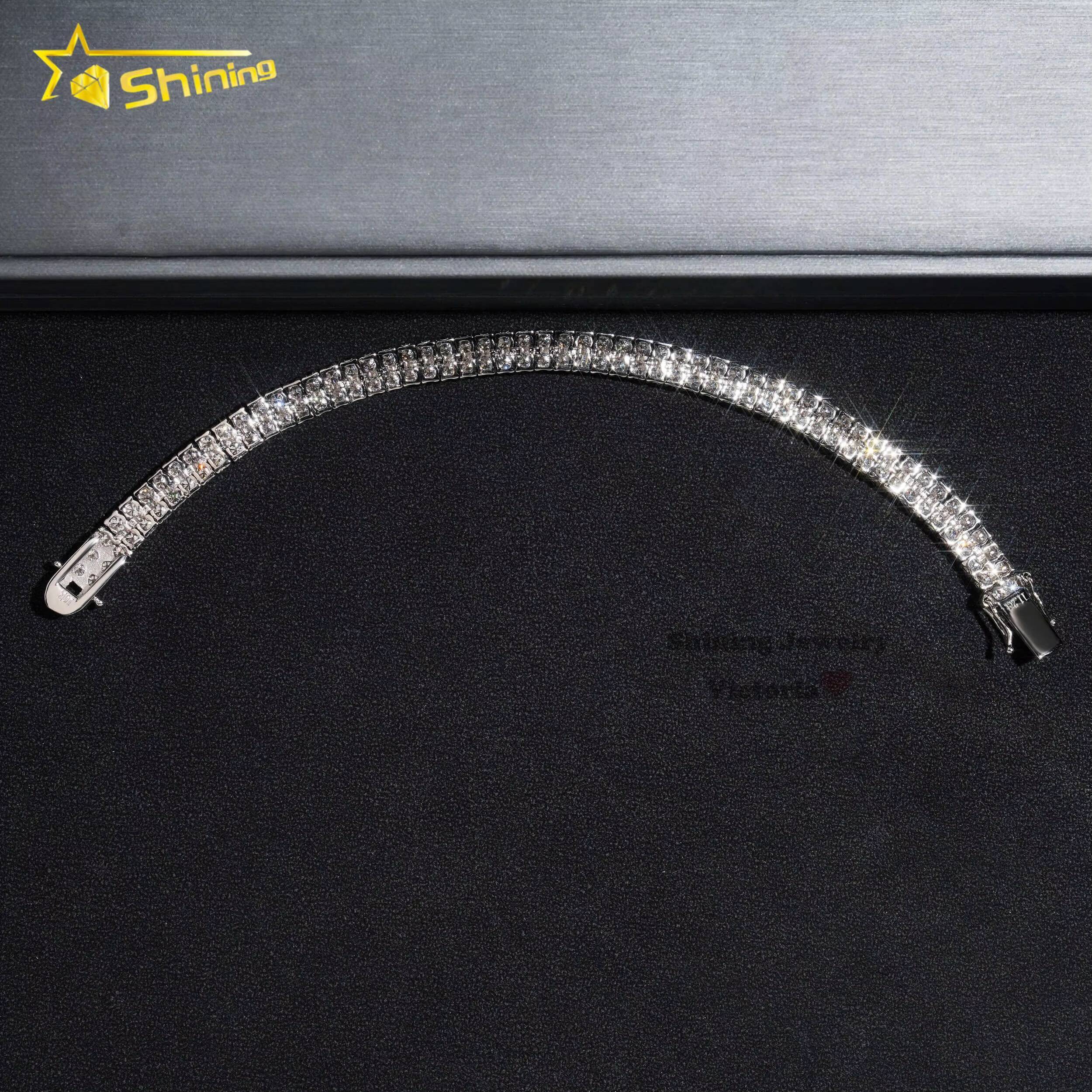 New Design Two Rows Diamond 14k Gold Plated Bracelet Sterling Silver 925 Vvs Moissanite Hip Hop Jewelry Lab Diamond Tennis Chain