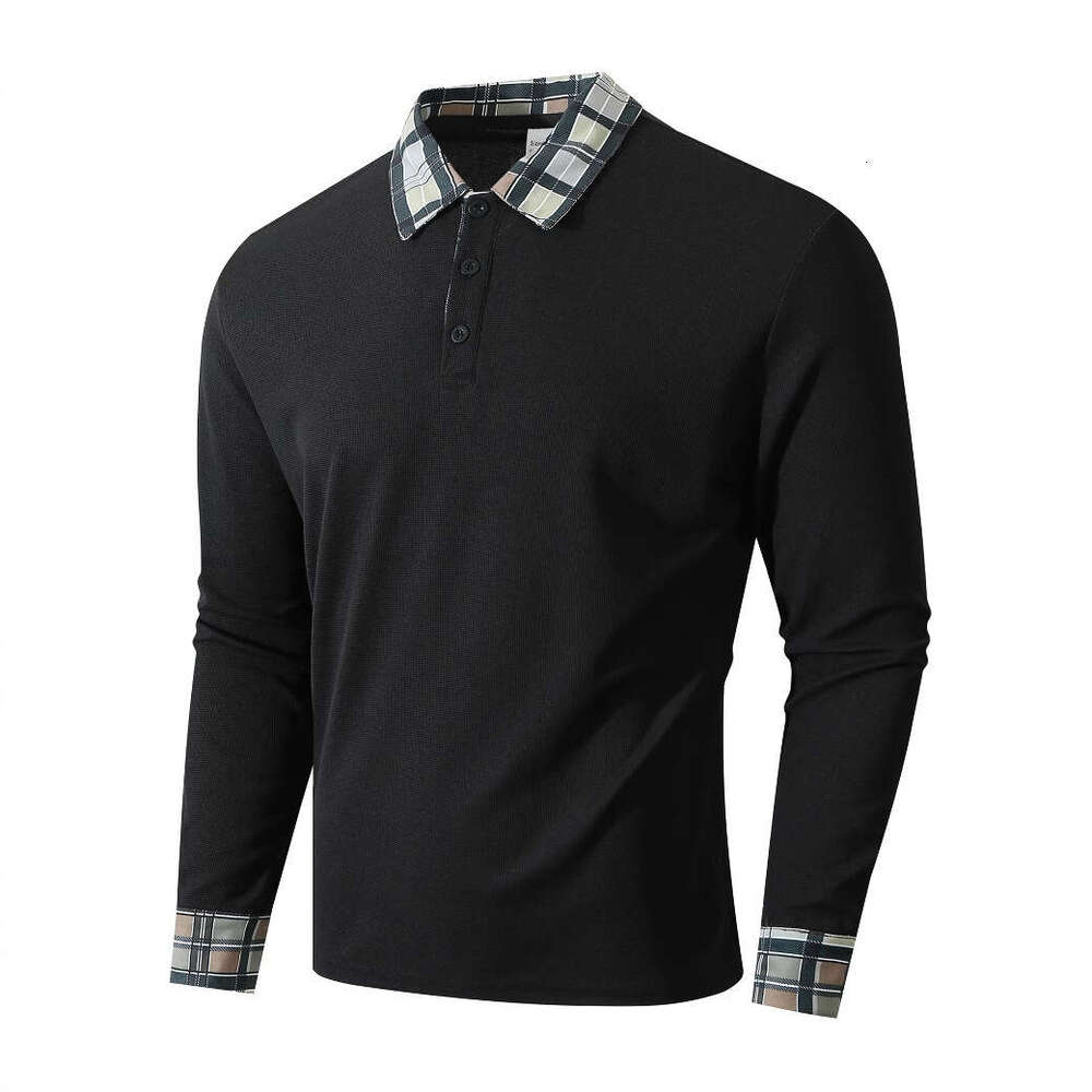 New Men's Autumn Outdoor Fashion Breathable Turn-Down Collar Sports Casual Long Sleeve Plaid Polo Shirt