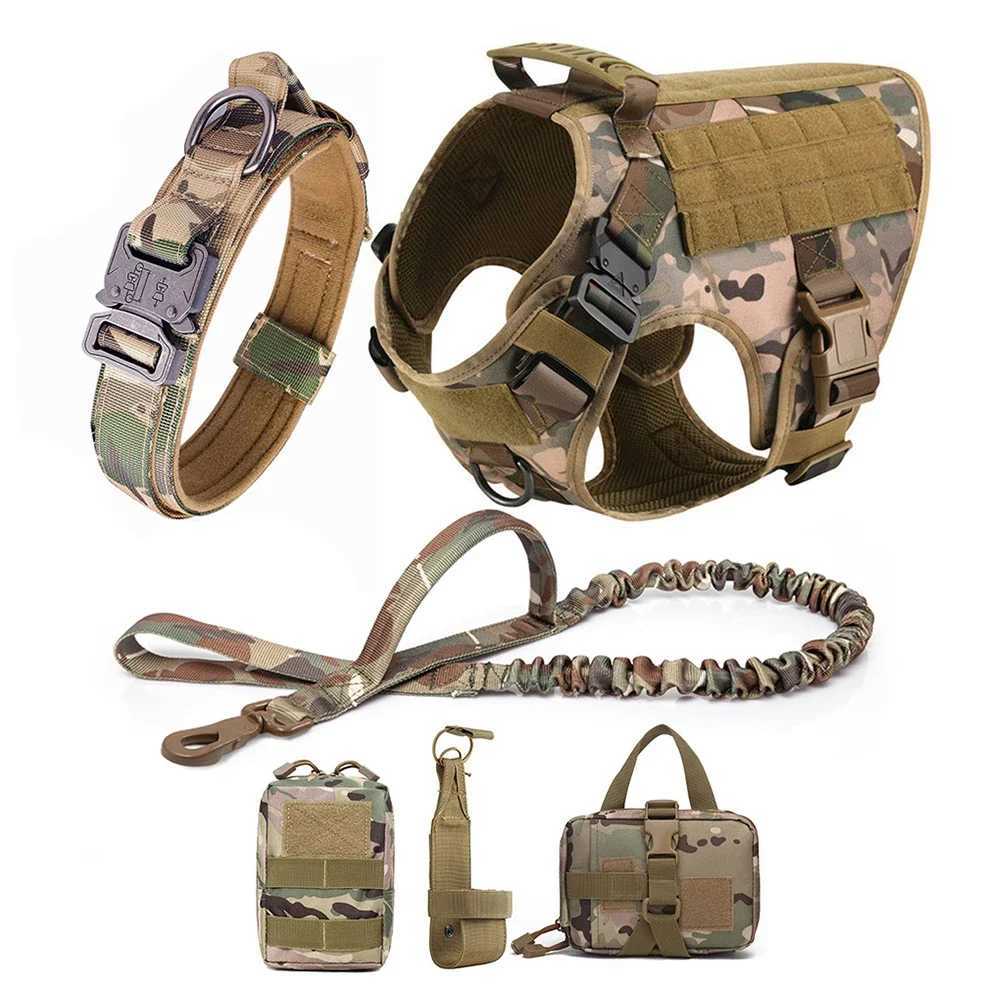 Dog Harness for Large Dogs Collar Leash Molle Pouch Military Harnesses French Bulldog Pet Tactical Training Vest Dog Accessories J251129