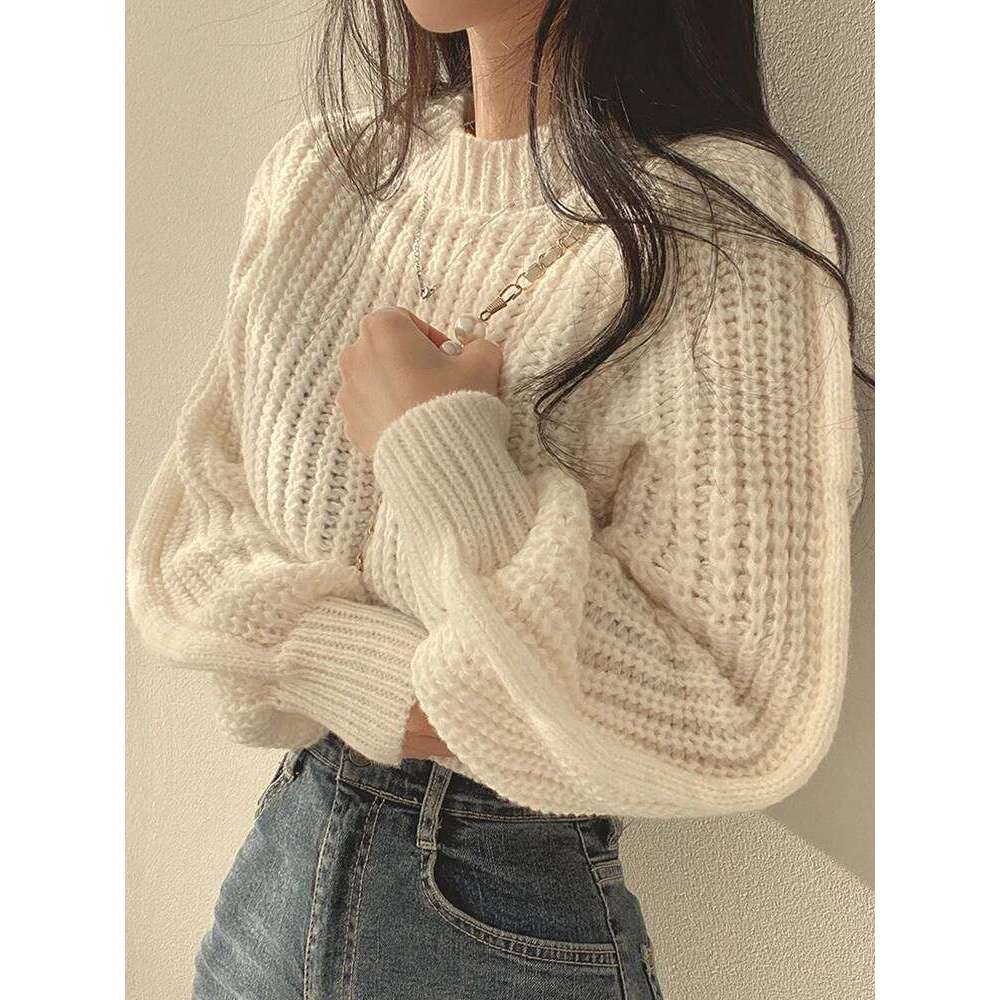 Loose Vintage Haruku Lantern Long Sleeve Women Korean Autumn Winter Knitwear Soft Warm Tops Chic Solid Femme Sweater Designer Sweater Women Bear Sweat
