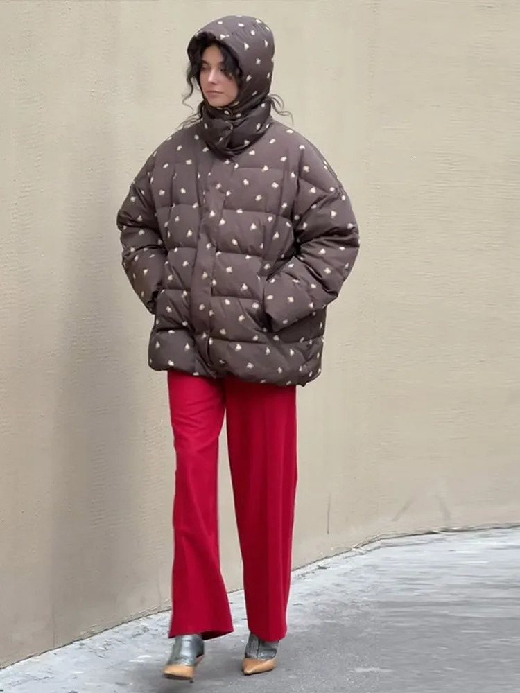 Fashion Oneck Patchwork Cotton Coats Women Elegant Printed Single Breasted Pocket Loose Coat Lady Autumn Winter Casual Coat 251030