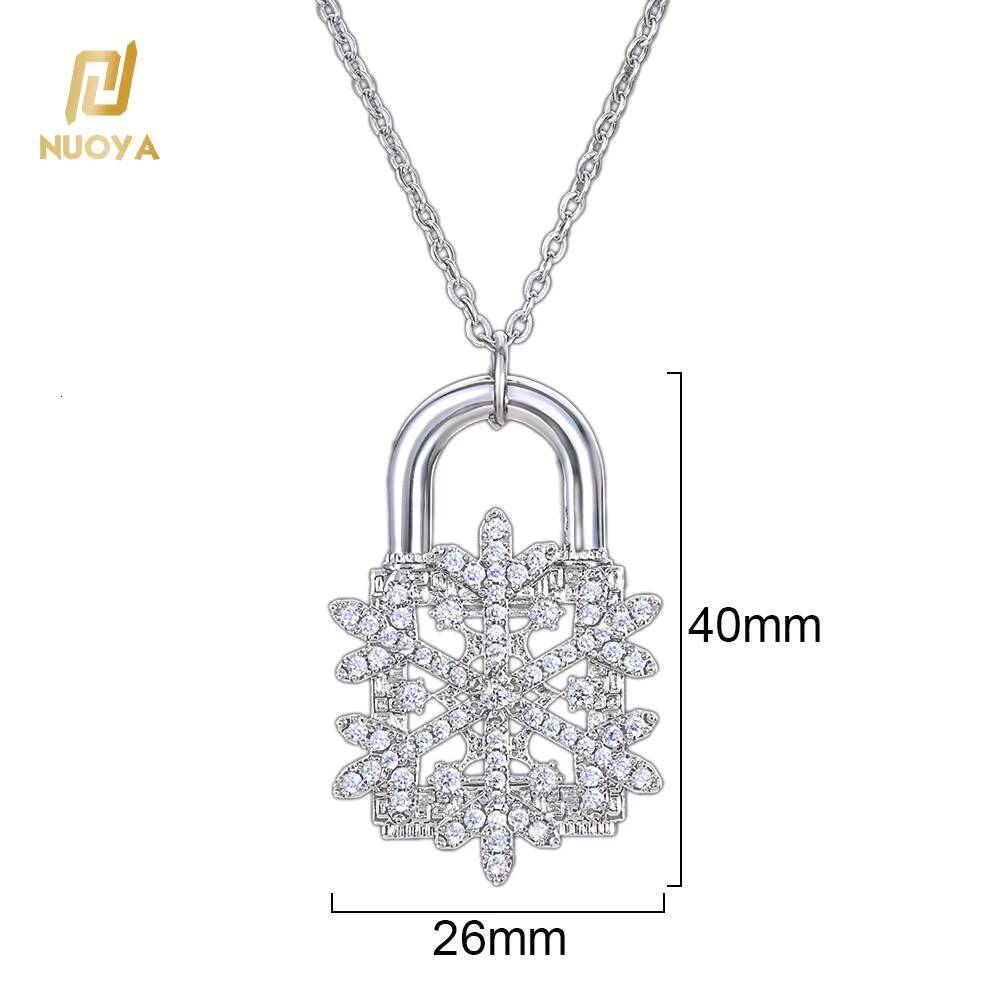 NUOYA Iced Out Diamond Snowflake Pendant Necklace with Fine Chain for Women Keybox Padlock Design Charm Pendant Fashion Jewelry Designer's style