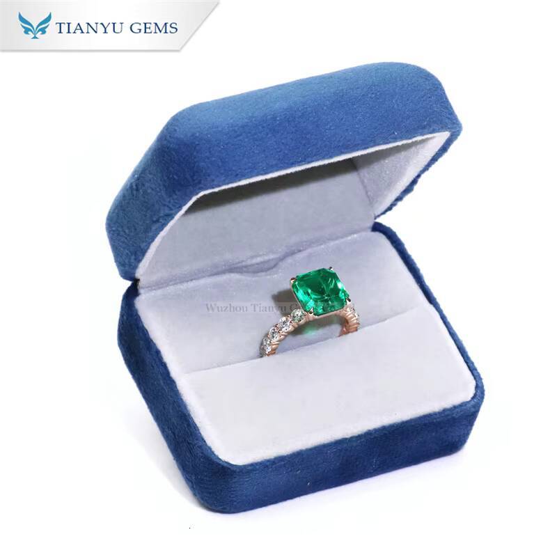 Tianyu Gems Asscher Cut 10x10mm Lab Emerald Lab Diamond Rings Rose Gold 10k 14k 18k Women Wedding Engagement Anniversary Ring
