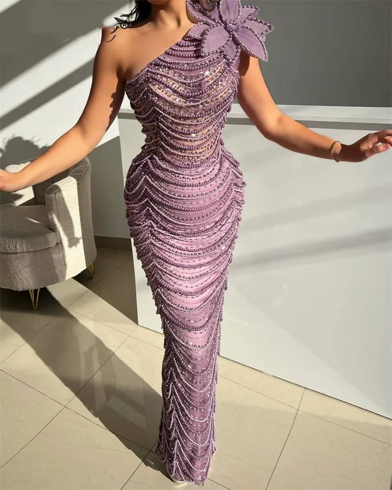 Luxury Full Pearls Beading Evening Dress Formal Occasion Prom Gowns Second Reception Birthday Party Dress Arabic Robe de soiree femme O30