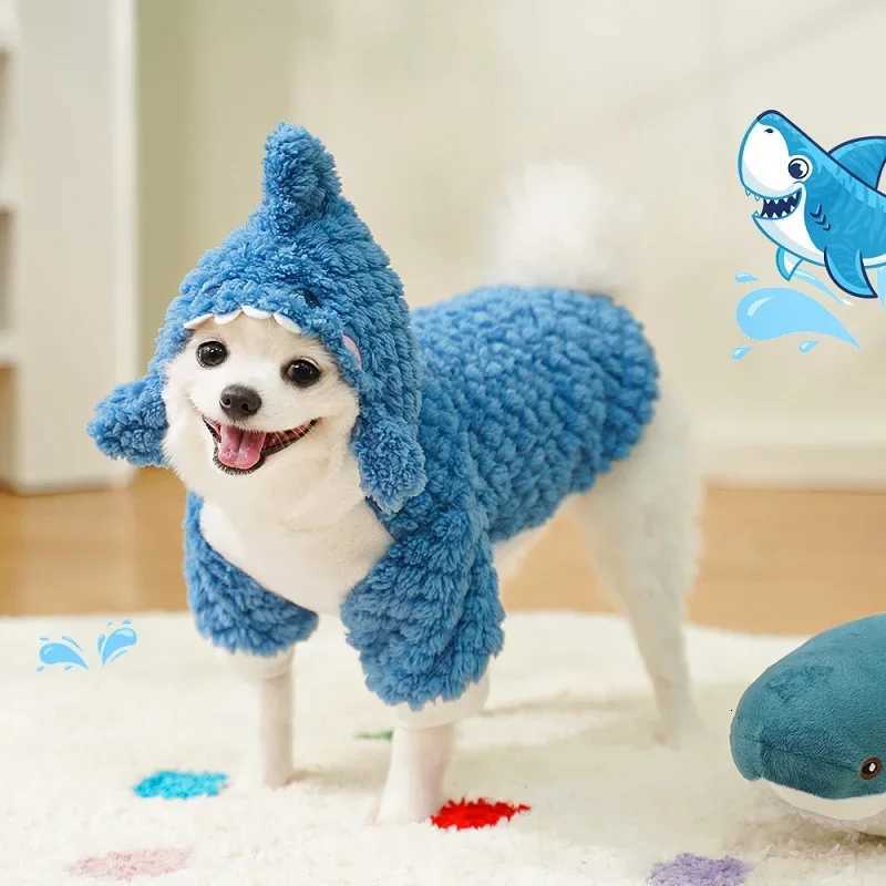 Funny Dog Costume Puppy Warm Hoodie Winter Dog Clothes Shark Cosplay Fleece Clothing Dachshund Bichon Chihuahua Coats Pullovers C251030