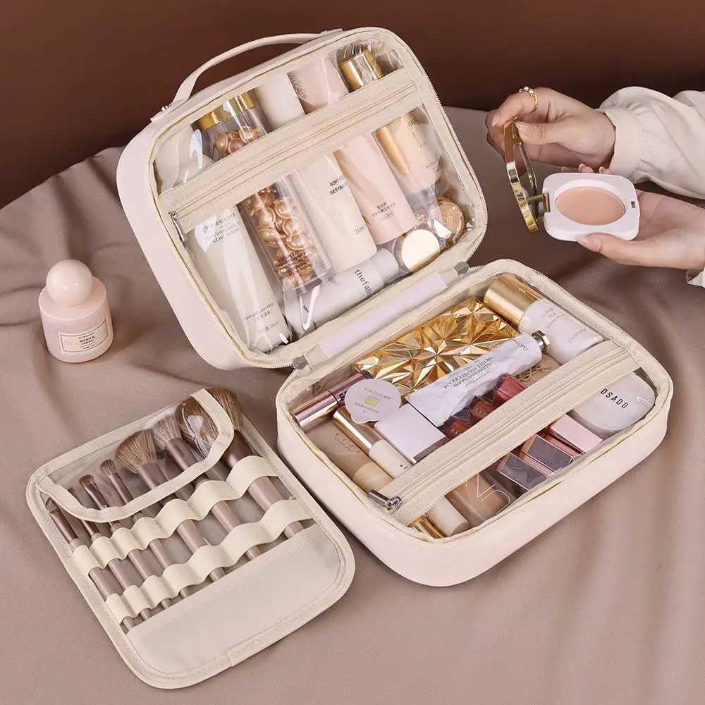 Private Label Multifunctional PU Leather Cosmetic Case Tray Makeup Bag Classified Storage Skin Care Toiletries Makeup Bag J251115