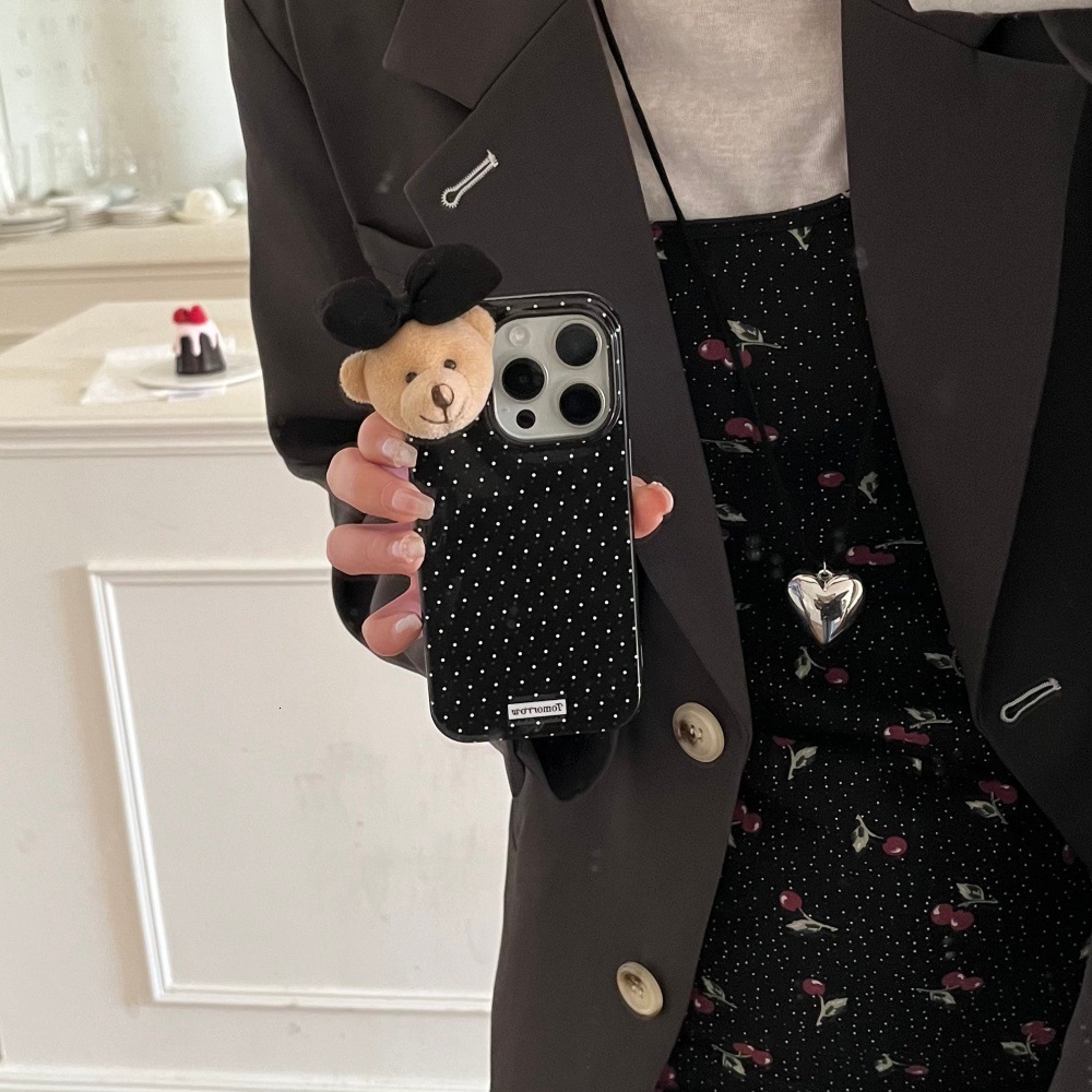 Casual Polka Dot Cartoon Bear Phone Case Suitable for iPhone 17/16 Pro Max iPhone 15/14 Protective Case