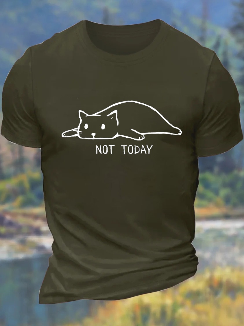 European & American Oversized Men's "NOT TODAY" Letter Print Cotton Crew Neck Relaxed Fit T-Shirt - TT7529