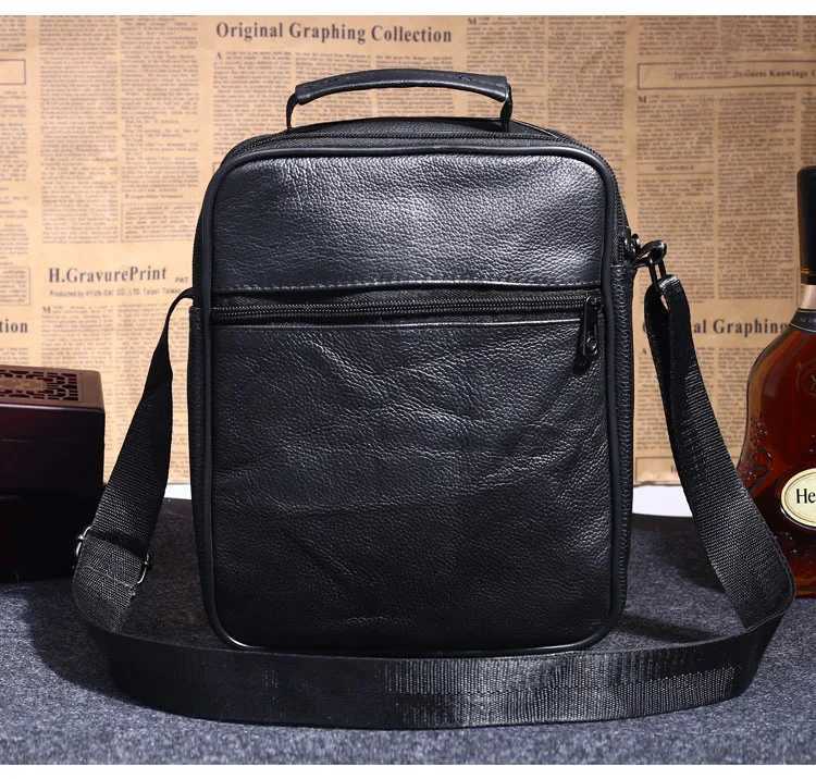 Men Genuine Leather Shoder Bag M Cowhide Leather Handbags Mens Large Zipper Messenger Bag Travel Tablet Bag Tote Y251011