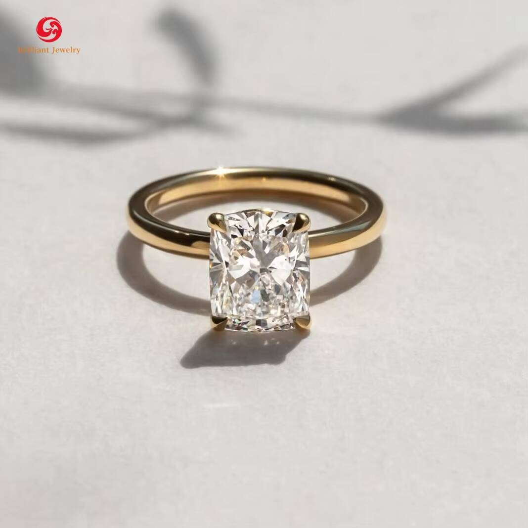 GRA Certified Cushion Cut D VVS Moissanite Rings 1ct 2ct 3ct Solitaire Setting 10k 14k Solid Gold Moissanite Diamond Ring