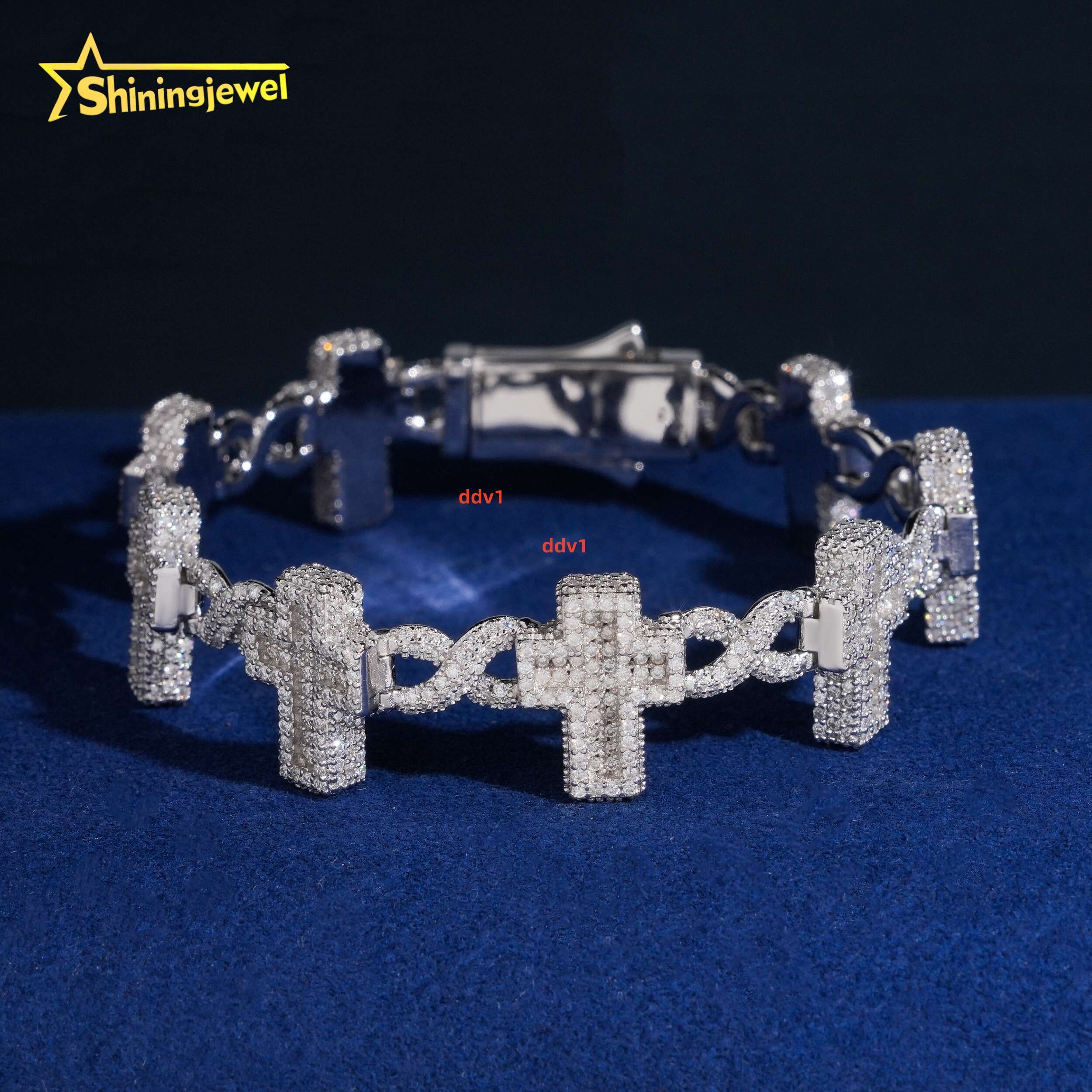 16mm Cross Bracelet Iced Out VVS Moissanite 925 Silver Fine Hip Hop Moissanite Jewelry Miami Cuban Link Chain Diamond Bracelet Designer's style
