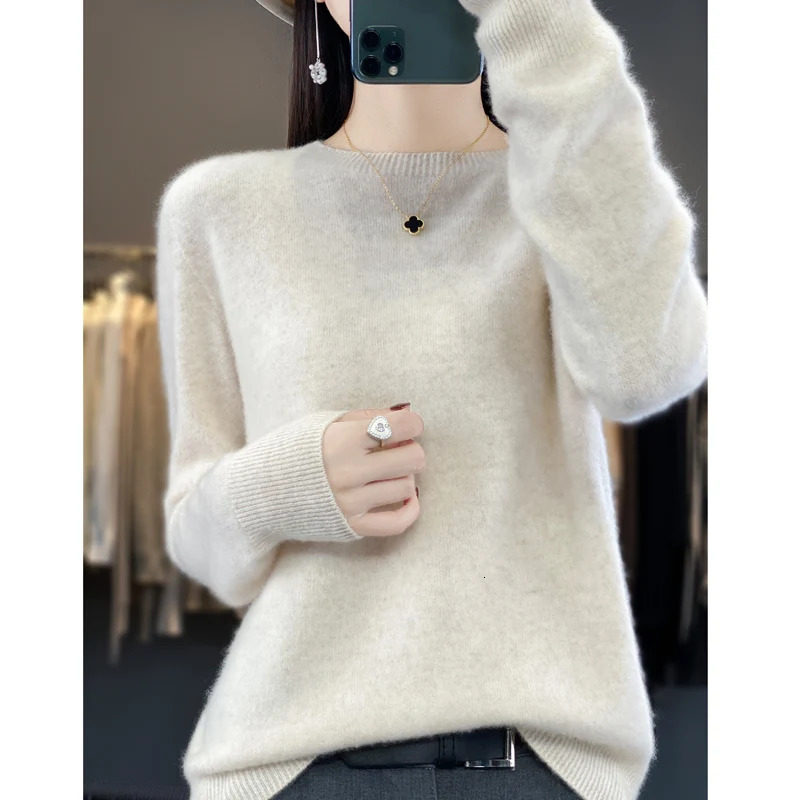Autumn Winter 100 Merino Wool Sweater Women First Line Seamless Halfhigh Collar Pullover Basis Casual Cashmere Knit Solid Tops 251016