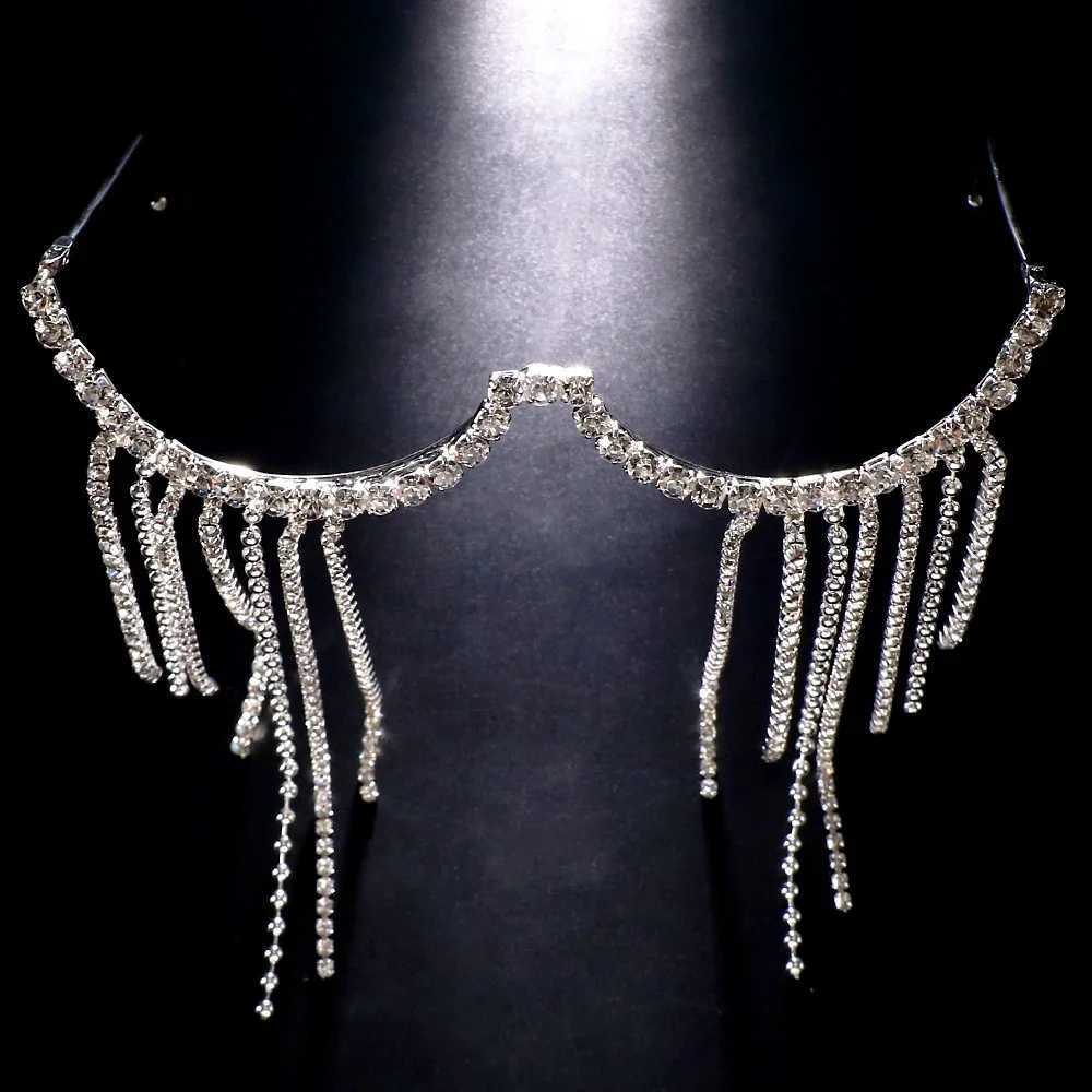 Long Tassel Glasses Frame Hight Quality for Women 2024 Fashion No Lens Rhinestone Eyewear Decoration Metal Half FrameW251029