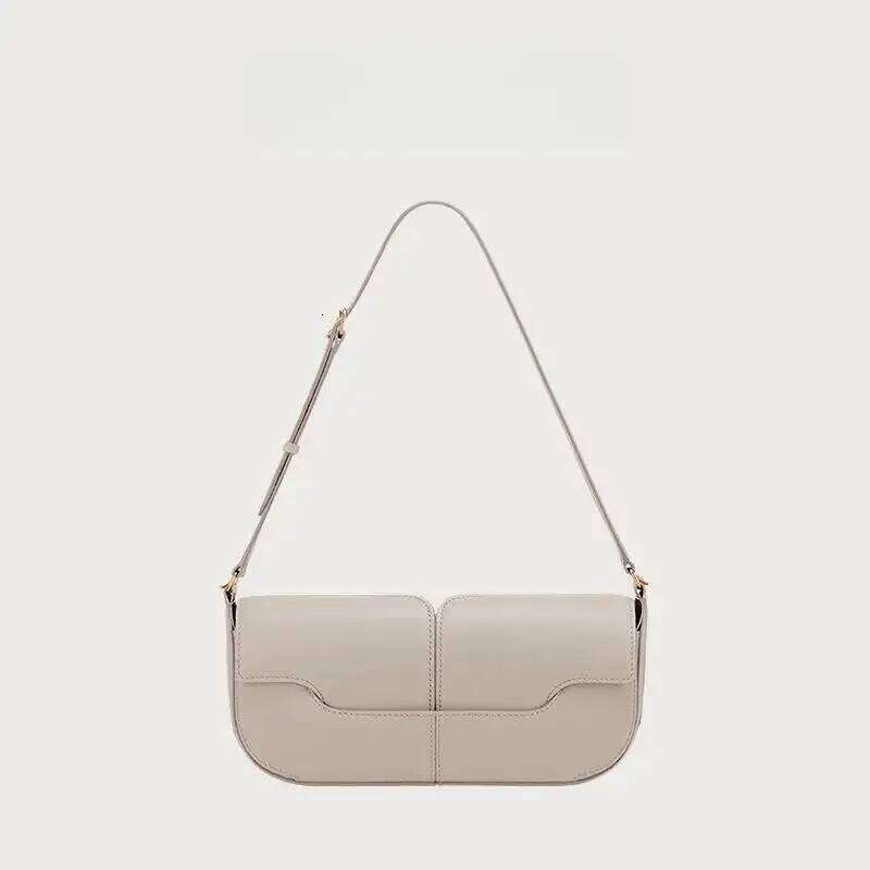 Fashionable One Shoulder Underarm Cowhide Commuting Handbag, Casual And Simple French Stick Bag