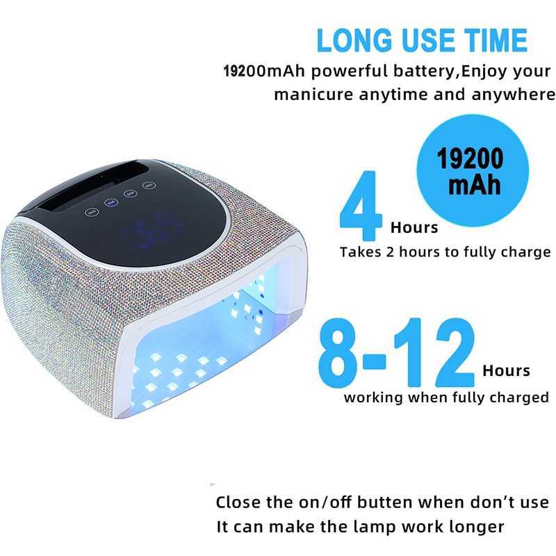 Rechargeable Nail Lamp Lampara De Manicure Super High Power 19200mAh Portable Curling Lamp large HDDispaly 4 Timers Auto Sensor L251030