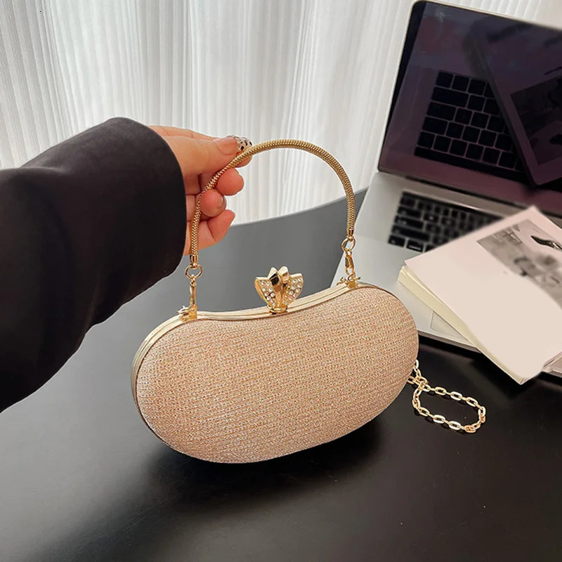Shiny Evening Bag for Women Elegant Diamonds Buckle Exquisite Metal Handel Chain Clutch Bag Sparking Sequined Party Bags 251023