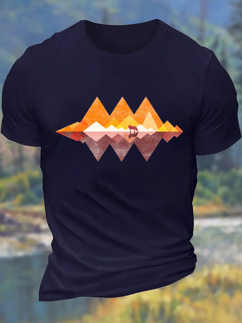 European & American Oversized Men's Wolf Print Round Neck Casual Cotton Letter T-Shirt - TT7460