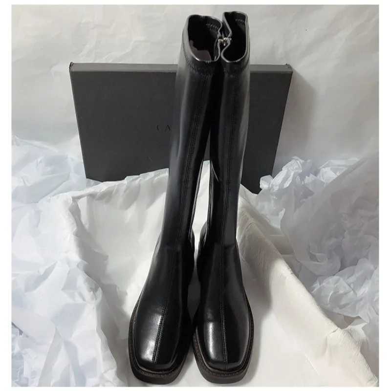 Chunky Heel Square Toe Solid Color Leather Stretch OverTheKnee Slim Boots Style With Sweater Four Season Fashion Women Boots Z251029